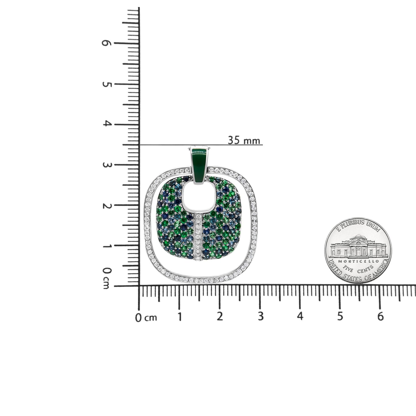 .925 Sterling Silver Green Enamel Pendant with 1/2 Cttw Diamond, Sapphire, and Tsavorite Openwork Statement 18" Pendant Necklace (F-G Color, VS1-VS2 Clarity) - Bijoux-NYC Direct