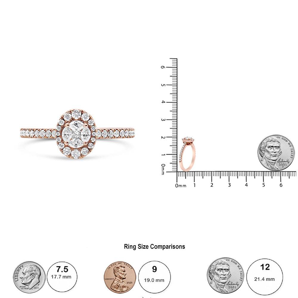 18K Rose Gold 1/2 Cttw Composite Marquise Composite Diamond Oval Shaped Halo Engagement Ring (F-G Color, VS1-VS2 Clarity) - Bijoux-NYC Direct