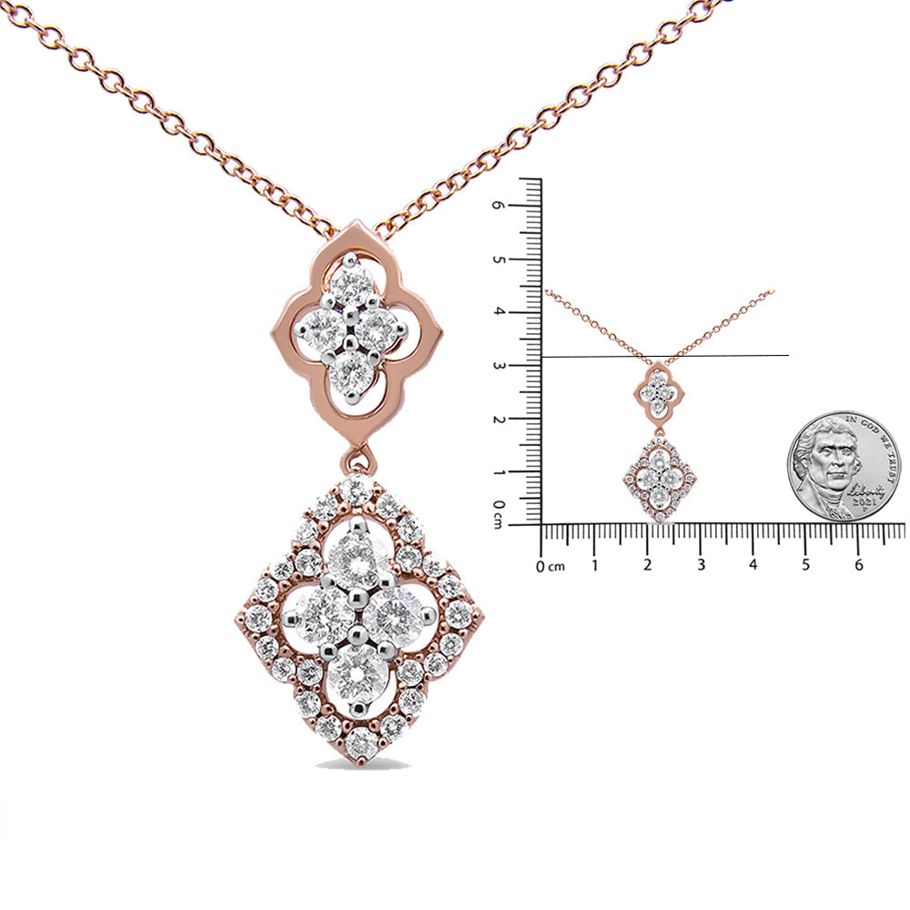 14K Rose Gold 3/4 Cttw Round Diamond Double Quatrefoil Pendant 18" Necklace (H-I Color, I1-I2 Clarity) - Bijoux-NYC Direct