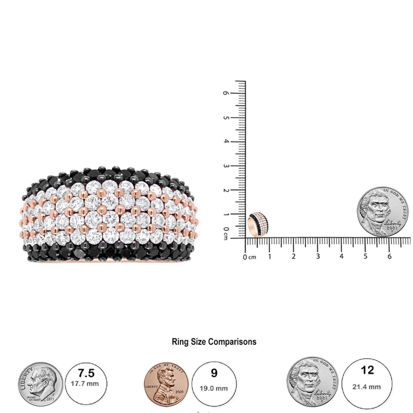 18K Rose Gold 2 1/5 Cttw Black and White Diamond 6 Row Band Ring (F-G and Black Color, VS1-VS2 Clarity) - Bijoux-NYC Direct