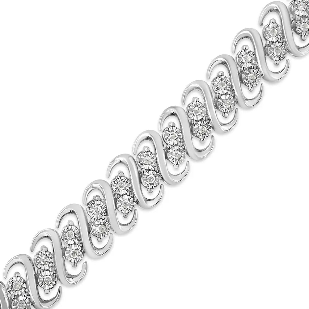 .925 Sterling 1/2 Cttw Diamond Double Row S-Link Bracelet (I-J Color, I2-I3 Clarity) - 7.25" Inches - Bijoux-NYC Direct
