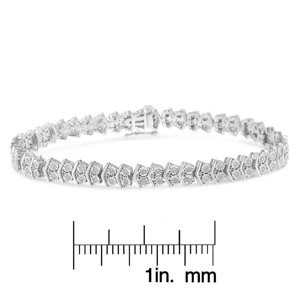 .925 Sterling Silver 1.0 Cttw Chevron 2 Stone Arrow Link Tennis Bracelet (I-J Color, I3 Clarity) - 7” - Bijoux-NYC Direct