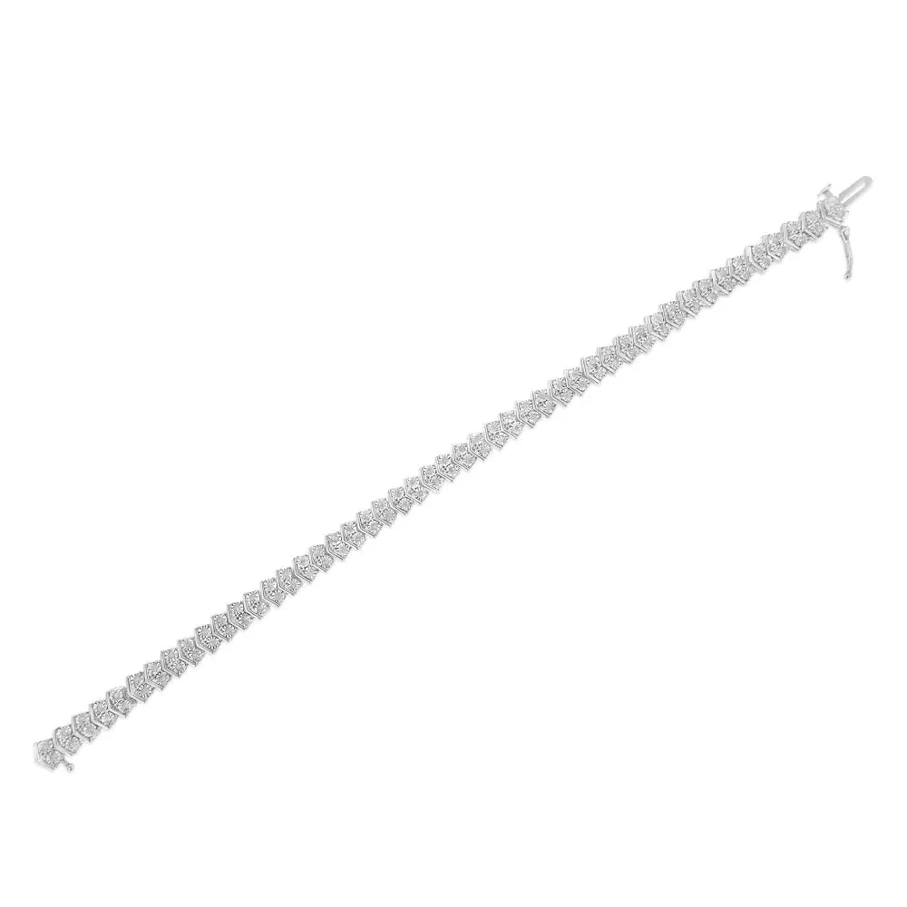 .925 Sterling Silver 1.0 Cttw Chevron 2 Stone Arrow Link Tennis Bracelet (I-J Color, I3 Clarity) - 7” - Bijoux-NYC Direct