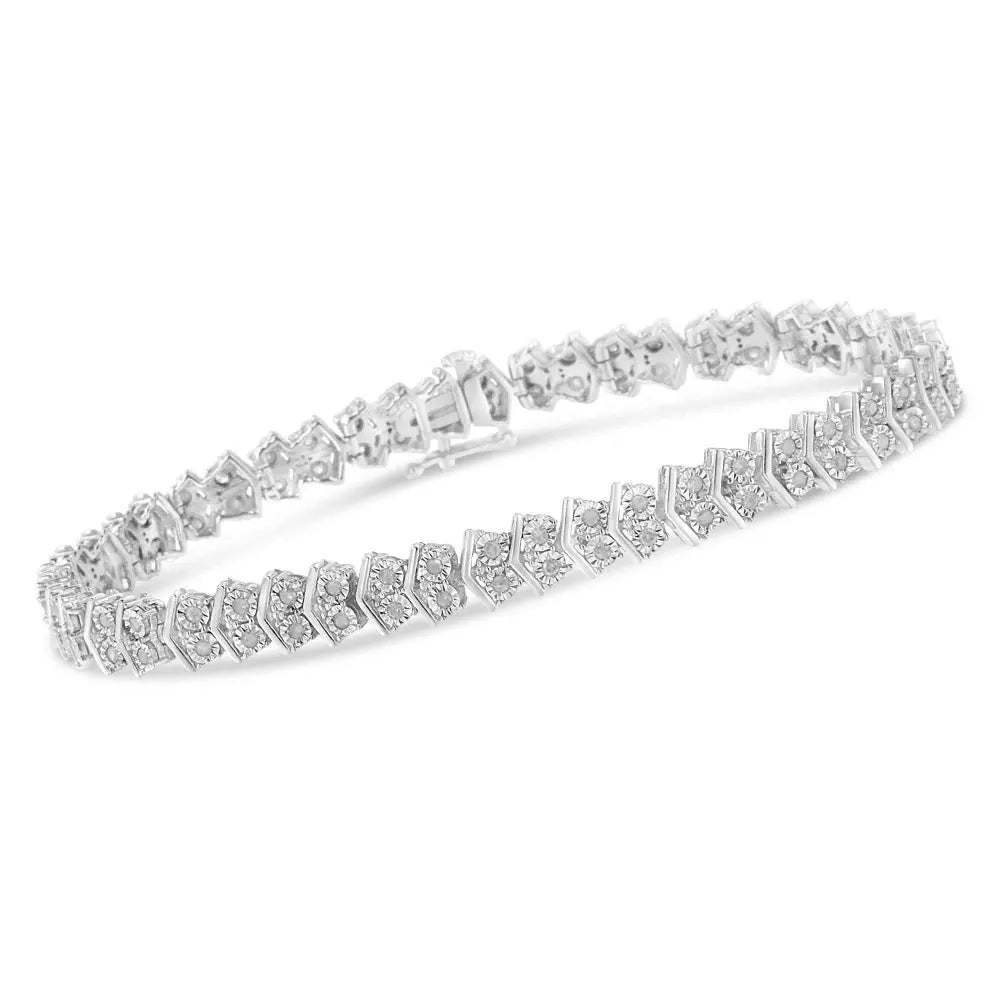 .925 Sterling Silver 1.0 Cttw Chevron 2 Stone Arrow Link Tennis Bracelet (I-J Color, I3 Clarity) - 7” - Bijoux-NYC Direct