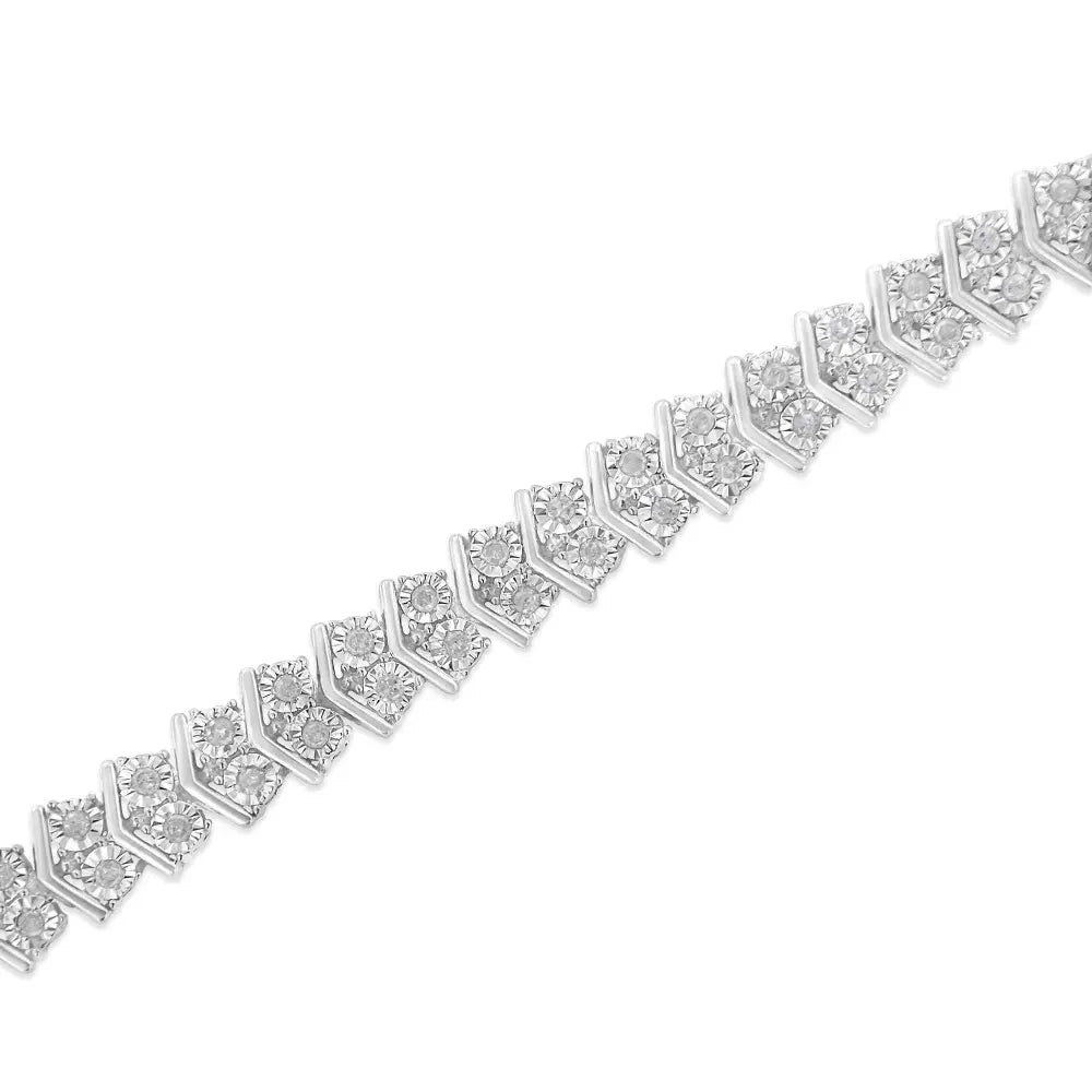 .925 Sterling Silver 1.0 Cttw Chevron 2 Stone Arrow Link Tennis Bracelet (I-J Color, I3 Clarity) - 7” - Bijoux-NYC Direct