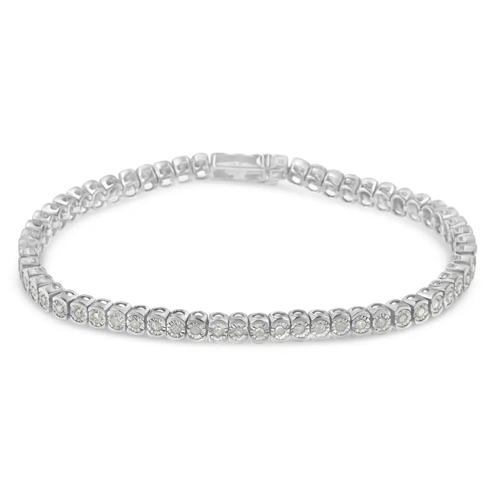 .925 sterling silver 1.0 cttw diamond miracle set cut circle 7’’ tennis bracelet (i j color i2 i3 clarity)