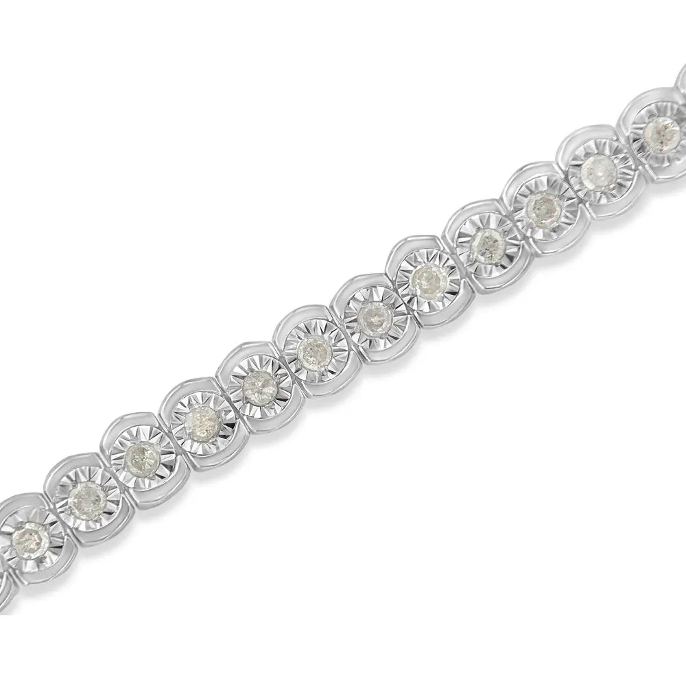 .925 sterling silver 1.0 cttw diamond miracle set cut circle 7’’ tennis bracelet (i j color i2 i3 clarity)