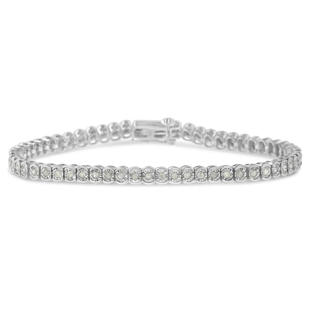 .925 sterling silver 1.0 cttw diamond miracle set cut circle 7’’ tennis bracelet (i j color i2 i3 clarity)
