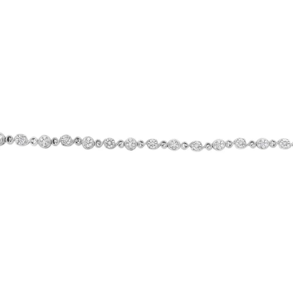 .925 Sterling Silver 1.0 Cttw Diamond Swirl Beaded Link Bracelet (I-J Color, I3-Promo Clarity) - 7.25" Inches - Bijoux-NYC Direct