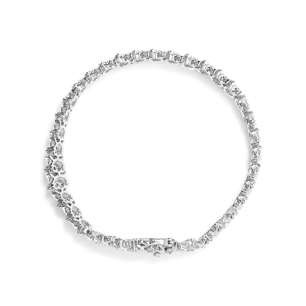 .925 Sterling Silver 1.0 Cttw Miracle Set Diamond 3 Row Wave Link Bracelet (I-J Color, I2-I3 Clarity) - 7.25" Inches - Bijoux-NYC Direct
