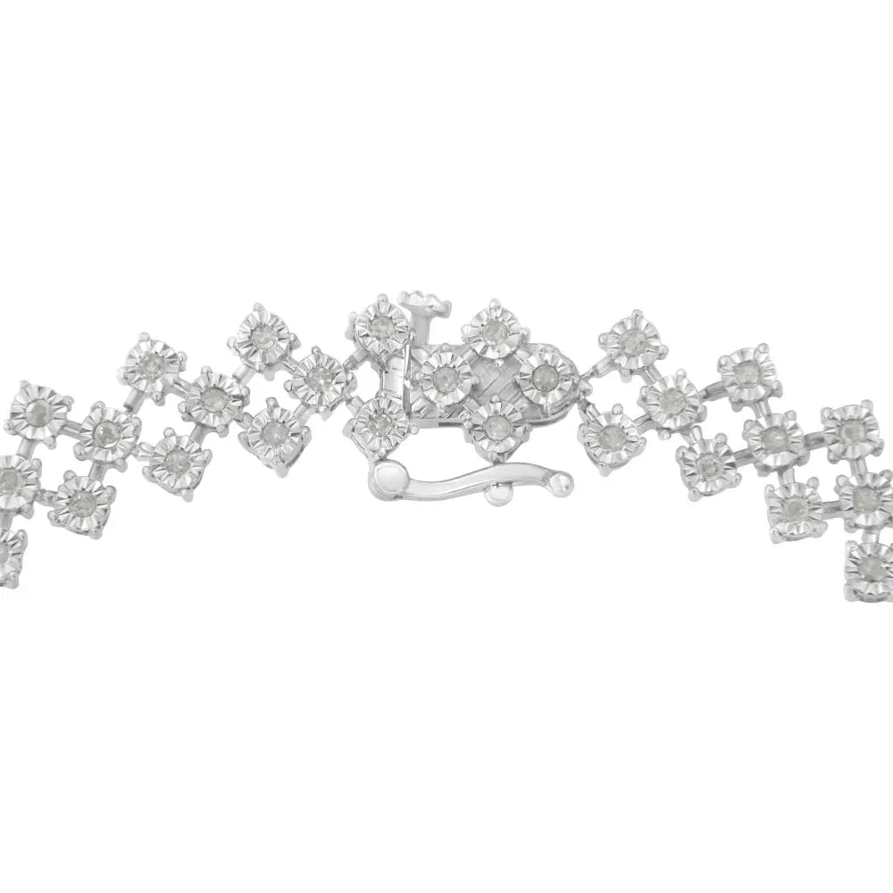 .925 Sterling Silver 1.0 cttw Miracle-Set Round Diamond "Zig Zag" Link Bracelet (I-J Color, I3 Clarity) -7.25 - Bijoux-NYC Direct