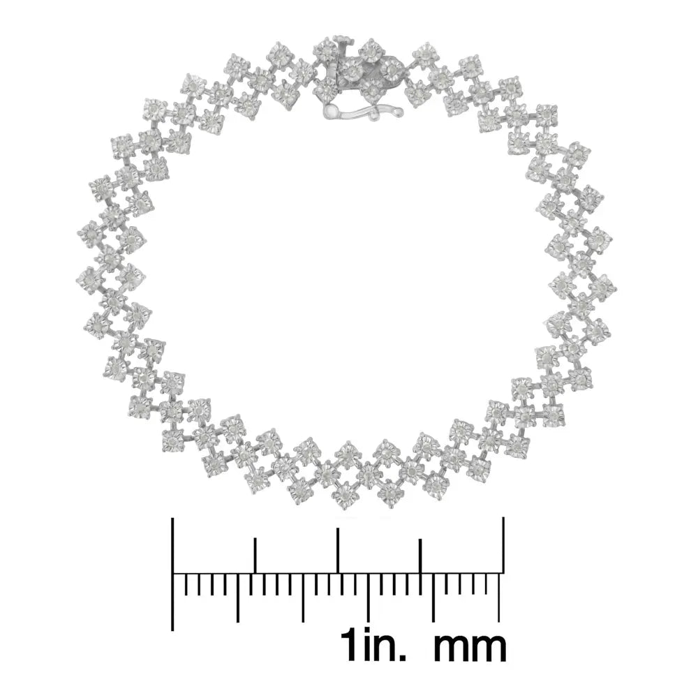 .925 Sterling Silver 1.0 cttw Miracle-Set Round Diamond "Zig Zag" Link Bracelet (I-J Color, I3 Clarity) -7.25 - Bijoux-NYC Direct