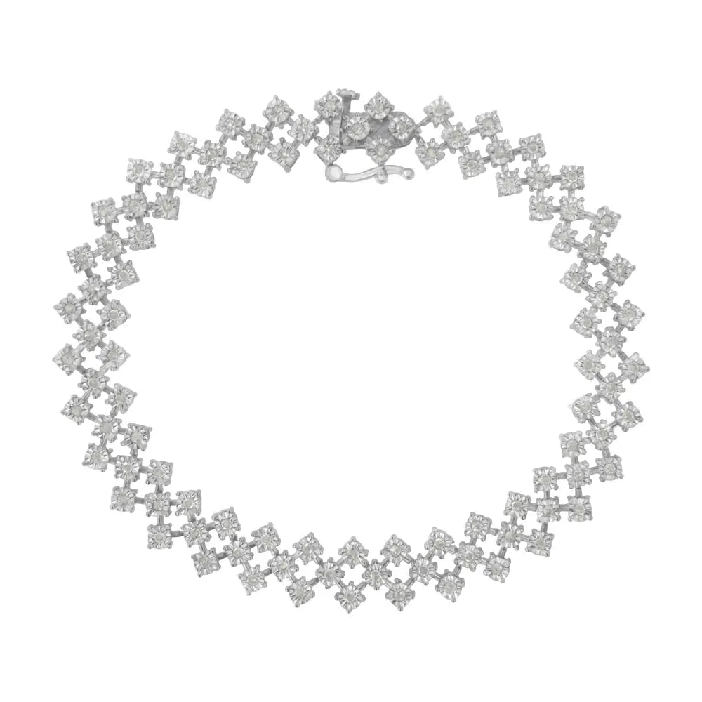 .925 Sterling Silver 1.0 cttw Miracle-Set Round Diamond "Zig Zag" Link Bracelet (I-J Color, I3 Clarity) -7.25 - Bijoux-NYC Direct