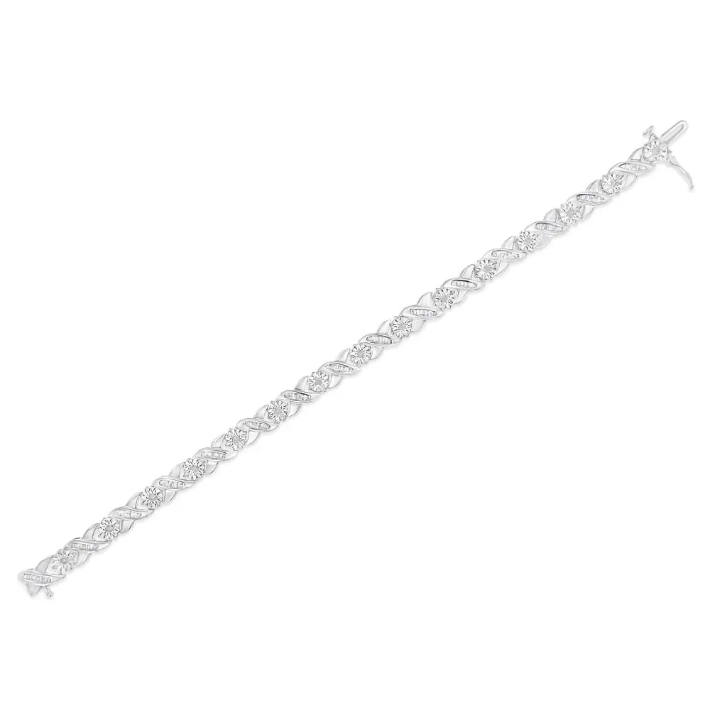 .925 Sterling Silver 1.0 Cttw Round-Brilliant and Baguette Cut Diamond Miracle-Set X-Link 7" Tennis Bracelet (I-J Color, I2-I3 Clarity) - Bijoux-NYC Direct