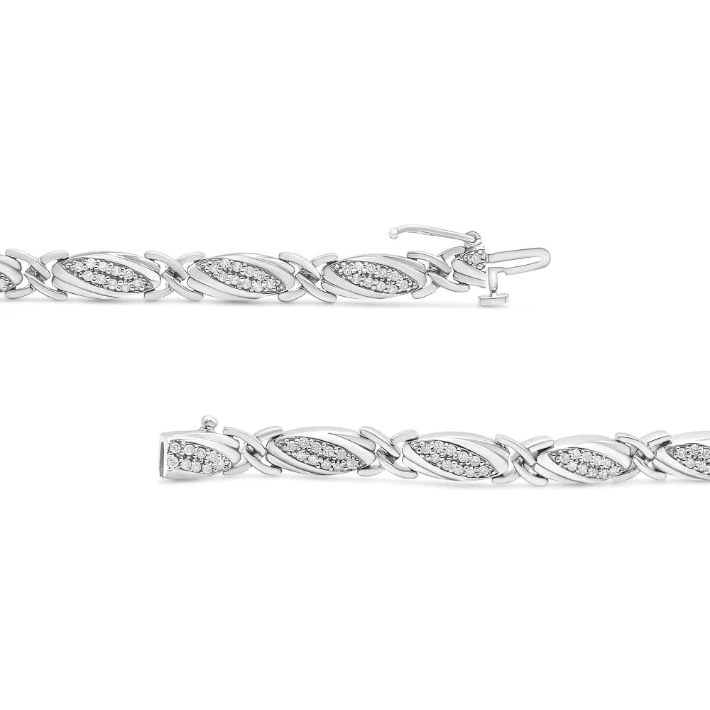 .925 sterling silver 1.00 cttw round diamond x link bracelet (i j color i2 i3 clarity) size 7.25’’ bracelets/bracelet/link
