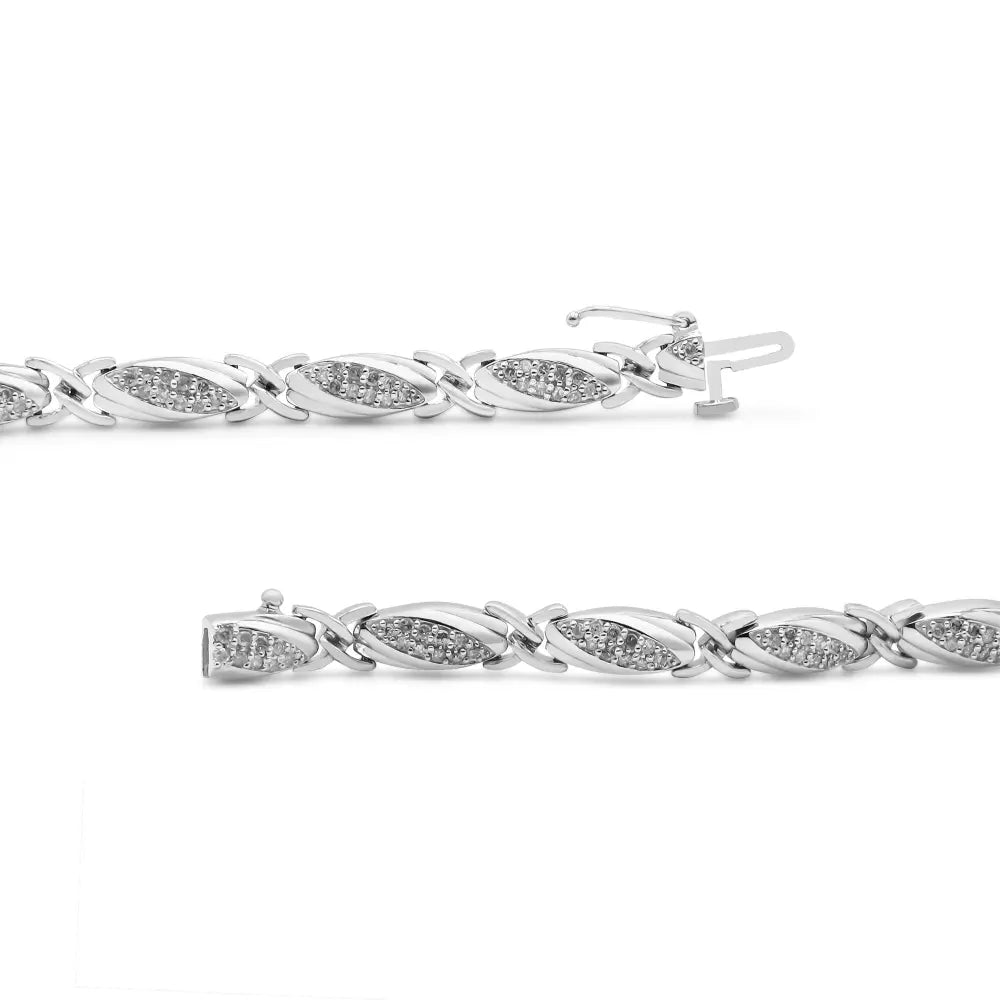 .925 sterling silver 1.00 cttw round diamond x link bracelet (i j color i2 i3 clarity) size 7.25’’ bracelets/bracelet/link