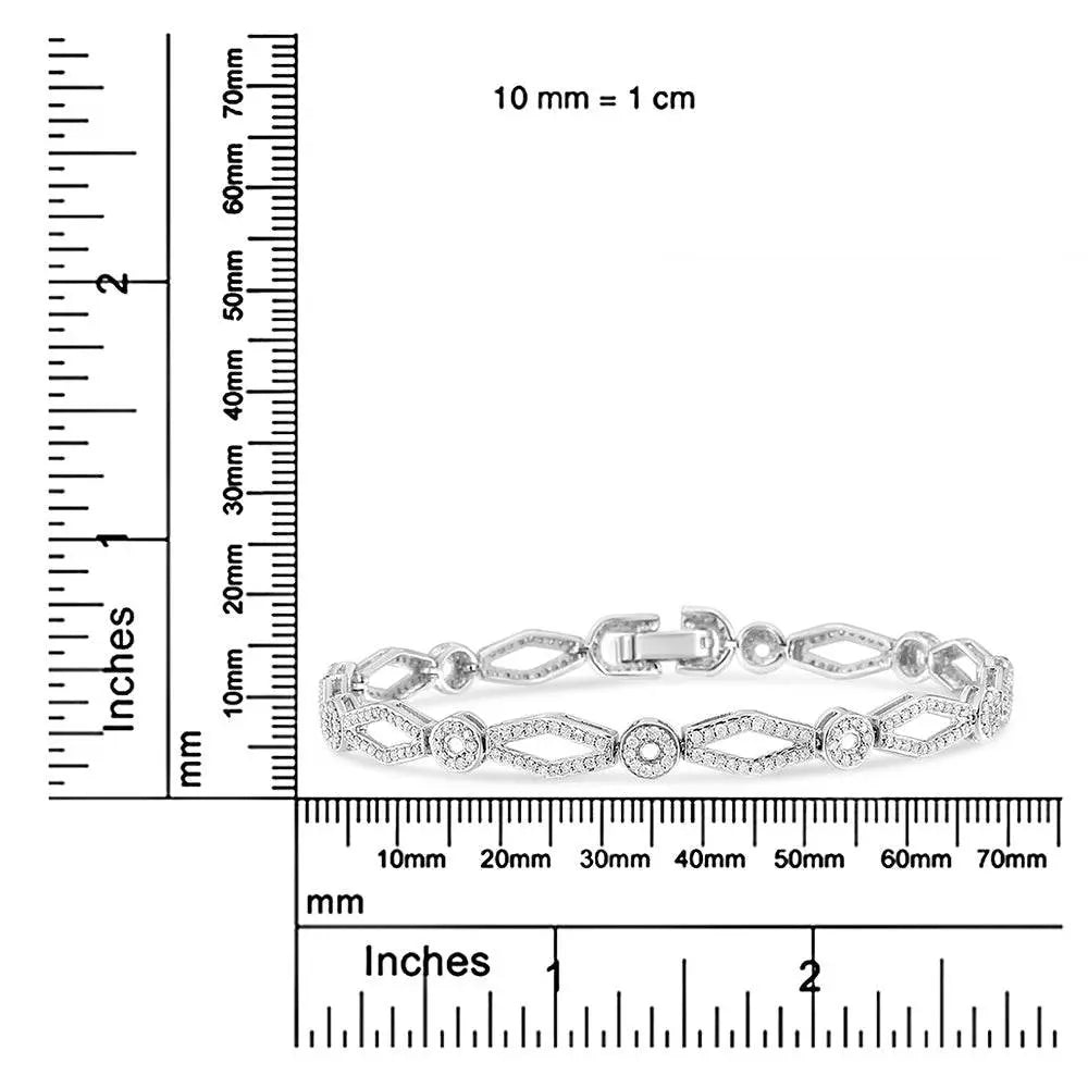 .925 Sterling Silver 1 1/2 Cttw Diamond Studded Alternating Circle and Kite-Shaped Vintage-Style Link Bracelet (I-J Color, I2-I3 Clarity) 7 Inch - Bijoux-NYC Direct