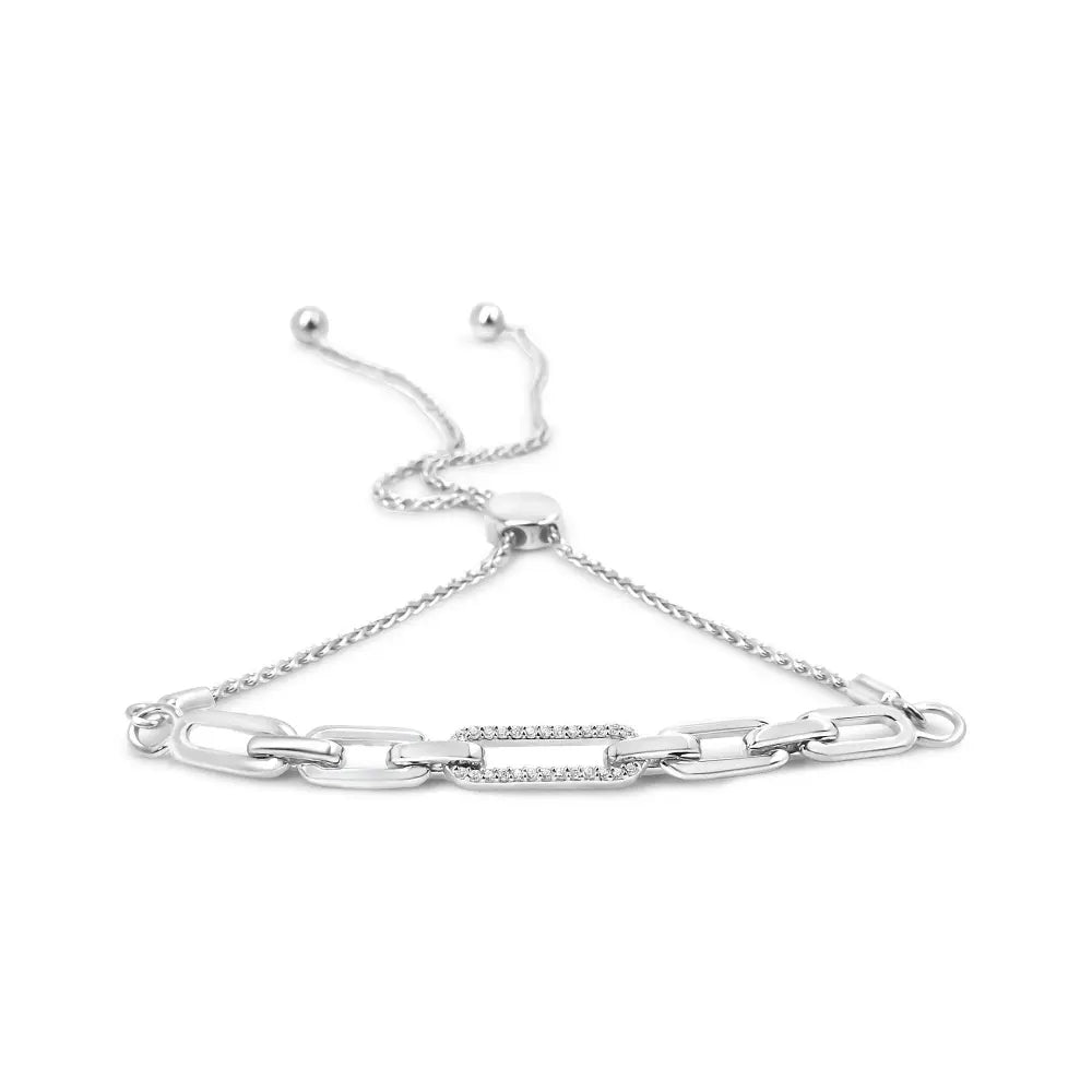 .925 Sterling Silver 1/10 Cttw Diamond Paperclip Link Adjustable Bolo Bracelet (I-J Color, I2-I3 Clarity) - Bijoux-NYC Direct
