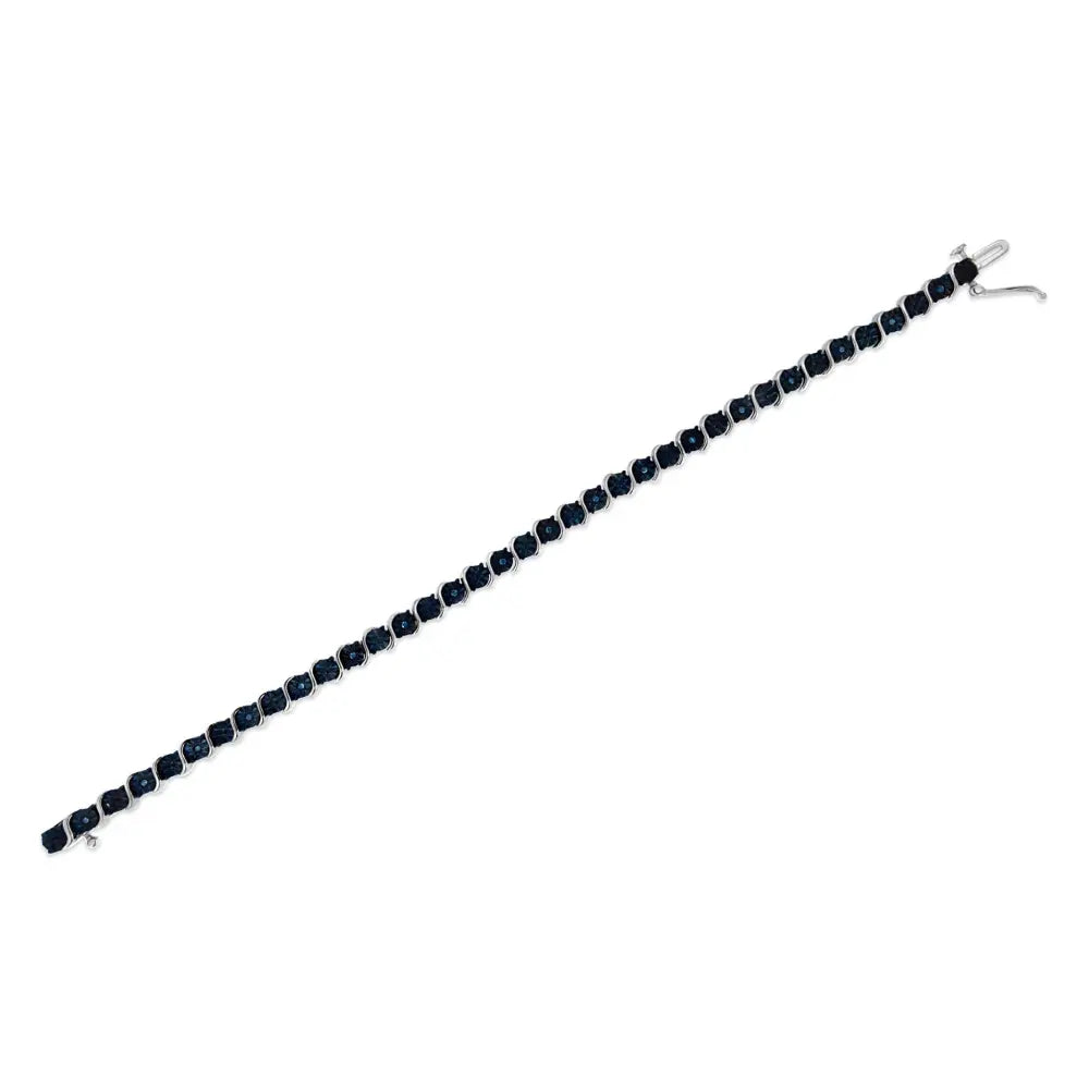 .925 Sterling Silver 1/10 Cttw Miracle-Set Treated Blue Color Diamond Miracle Plate "S" Link Tennis Bracelet (Blue Color, I2- I3 Clarity) - 7.25" - Bijoux-NYC Direct