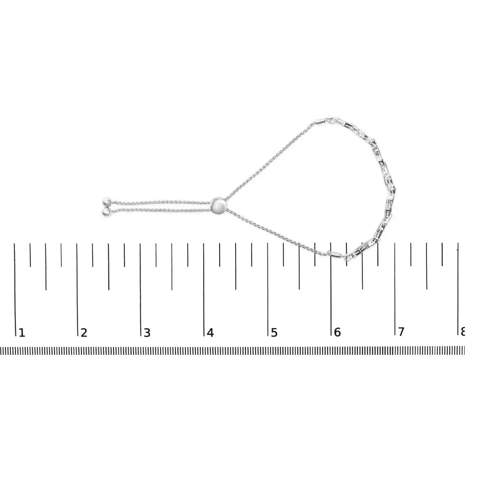 .925 sterling silver 1/2 cttw diamond alternating heart link adjustable bolo bracelet (i j color i3 clarity) 4’’ to 10’’ inches