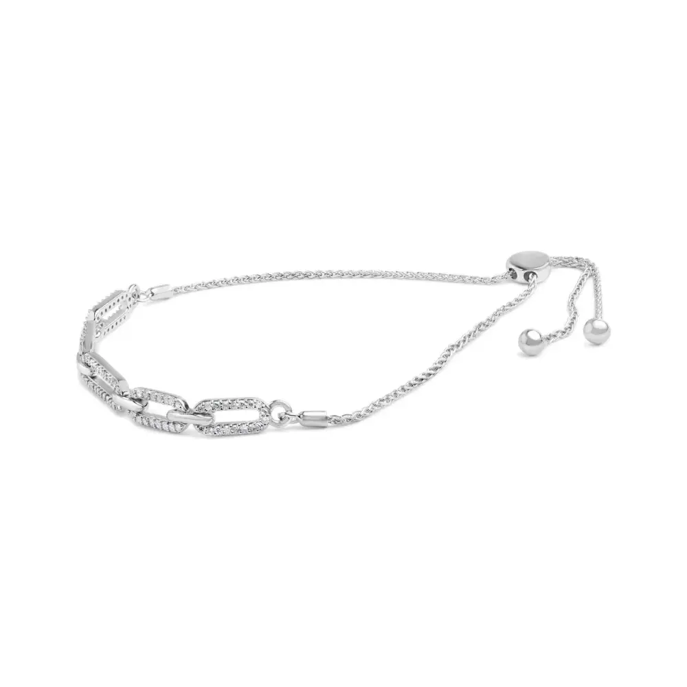 .925 Sterling Silver 1/2 Cttw Diamond Paperclip Link Adjustable Bolo Bracelet (G-H Color, SI1-SI2 Clarity) - Bijoux-NYC Direct