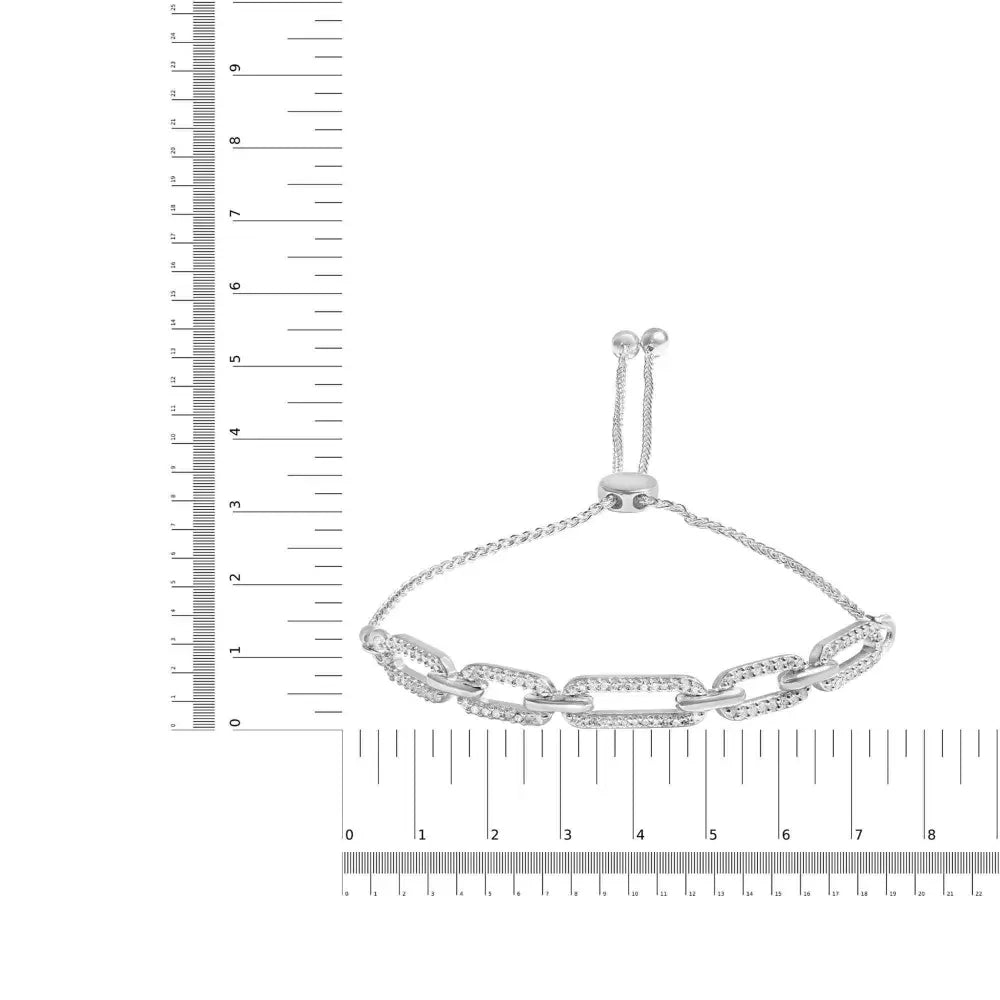 .925 Sterling Silver 1/2 Cttw Diamond Paperclip Link Adjustable Bolo Bracelet (G-H Color, SI1-SI2 Clarity) - Bijoux-NYC Direct