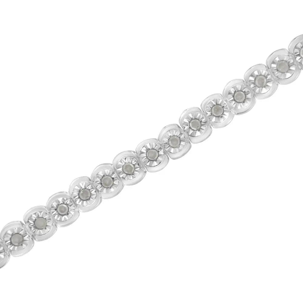 .925 Sterling Silver ½ Cttw Miracle-Set Diamond Round Half Bezel 7” Tennis Bracelet (I-J Color, I2-I3 Clarity) - Bijoux-NYC Direct