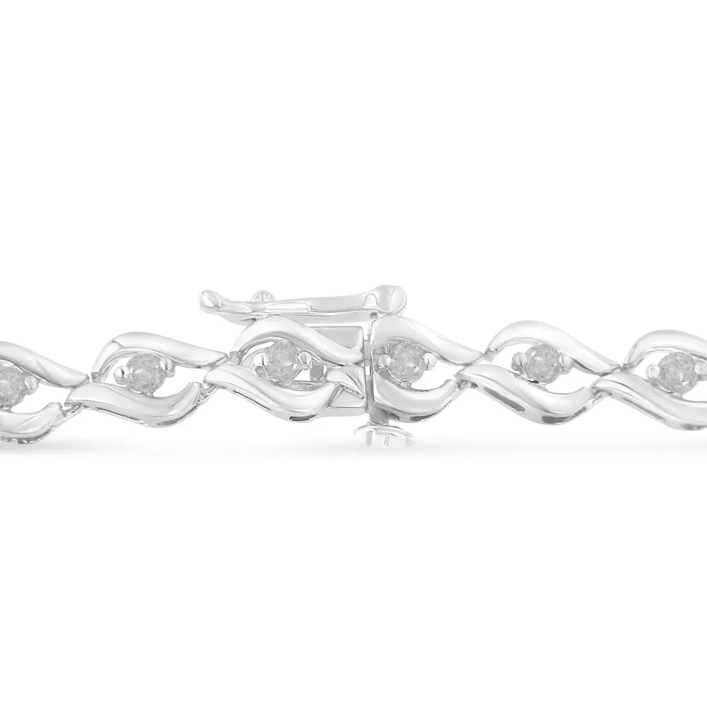 .925 Sterling Silver 1/2 Cttw Rose Cut Diamond Almond Shape Link Tennis Bracelet (I-J Color, I3 Clarity) - 7” - Bijoux-NYC Direct