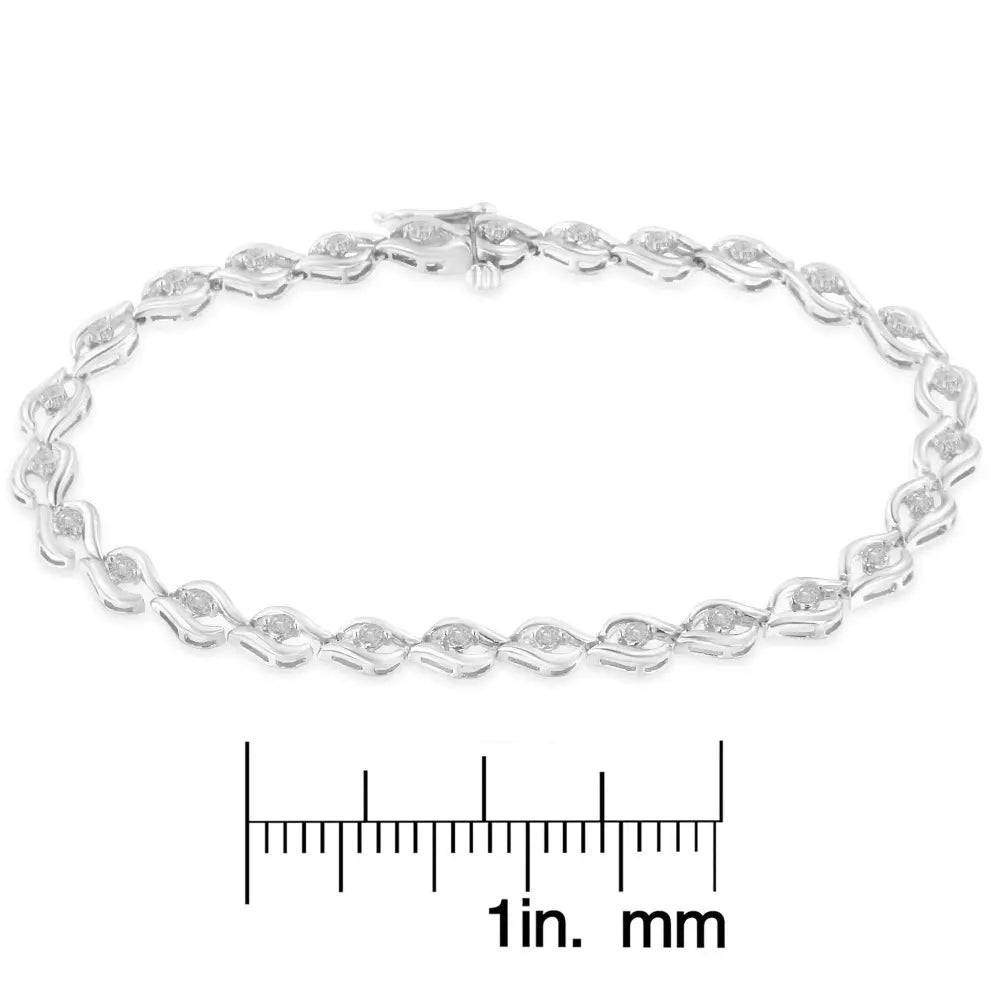 .925 Sterling Silver 1/2 Cttw Rose Cut Diamond Almond Shape Link Tennis Bracelet (I-J Color, I3 Clarity) - 7” - Bijoux-NYC Direct