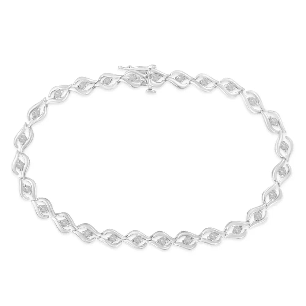 .925 Sterling Silver 1/2 Cttw Rose Cut Diamond Almond Shape Link Tennis Bracelet (I-J Color, I3 Clarity) - 7” - Bijoux-NYC Direct