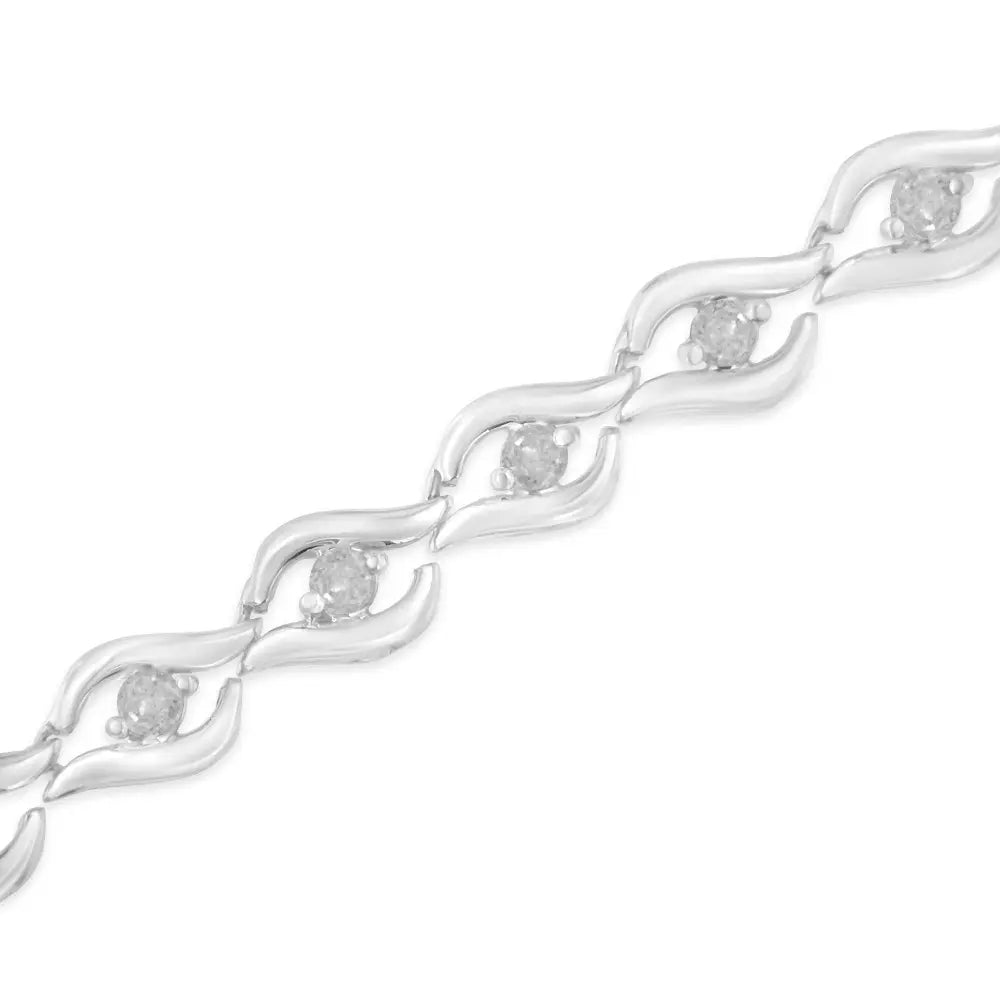 .925 Sterling Silver 1/2 Cttw Rose Cut Diamond Almond Shape Link Tennis Bracelet (I-J Color, I3 Clarity) - 7” - Bijoux-NYC Direct