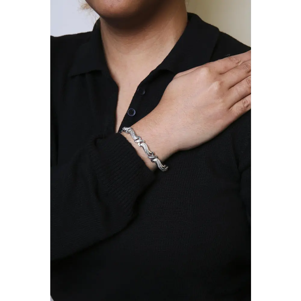 .925 Sterling Silver 1 3/4 Cttw Diamond Wave and X Link Tennis Bracelet (I-J Color, I3 Clarity) - 7" - Bijoux-NYC Direct