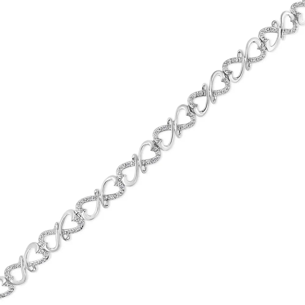 .925 Sterling Silver 1/3 Cttw Round-Cut Diamond Double Heart Infinity Link 7.25" Bracelet (H-I Color, I3 Clarity) - Bijoux-NYC Direct