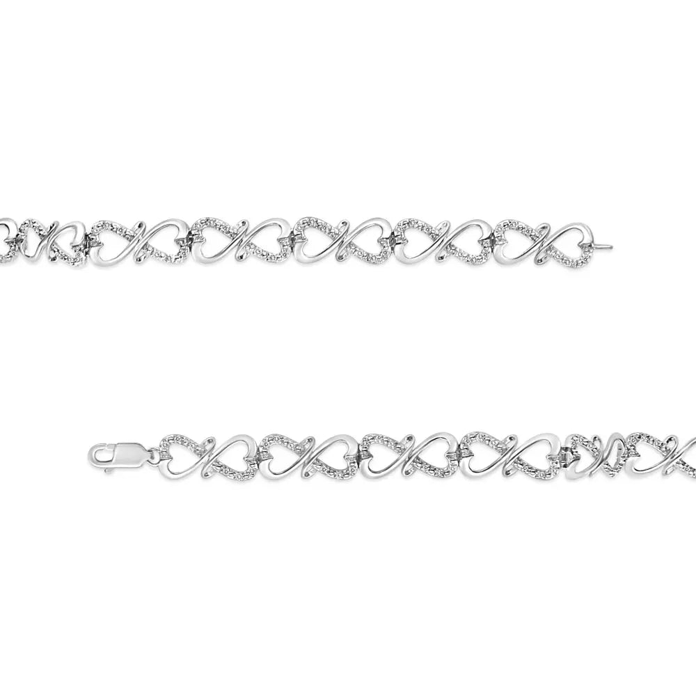 .925 Sterling Silver 1/3 Cttw Round-Cut Diamond Double Heart Infinity Link 7.25" Bracelet (H-I Color, I3 Clarity) - Bijoux-NYC Direct