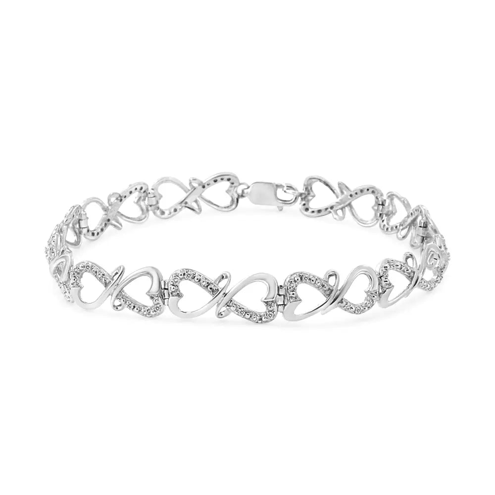 .925 Sterling Silver 1/3 Cttw Round-Cut Diamond Double Heart Infinity Link 7.25" Bracelet (H-I Color, I3 Clarity) - Bijoux-NYC Direct