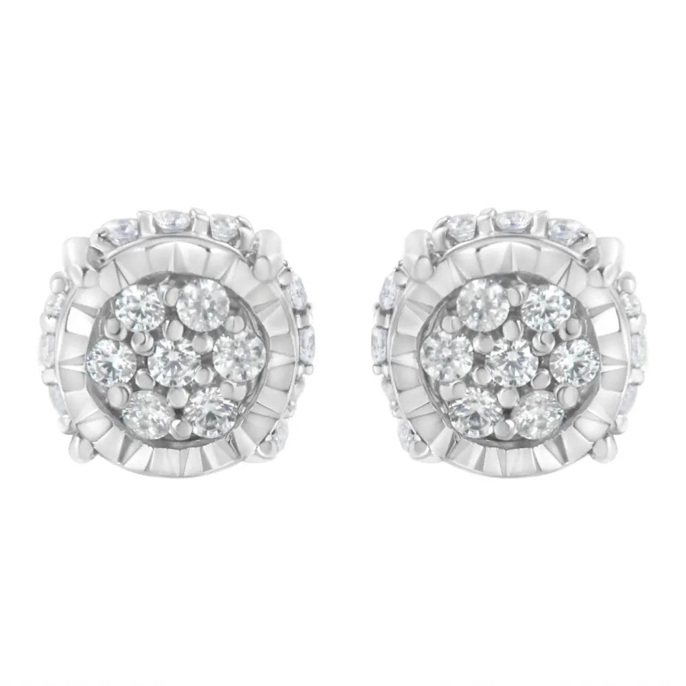 .925 Sterling Silver 1/3 cttw Round-cut Diamond Floral Stud Earring (I-J Clarity, I3 Color) - Bijoux-NYC Direct