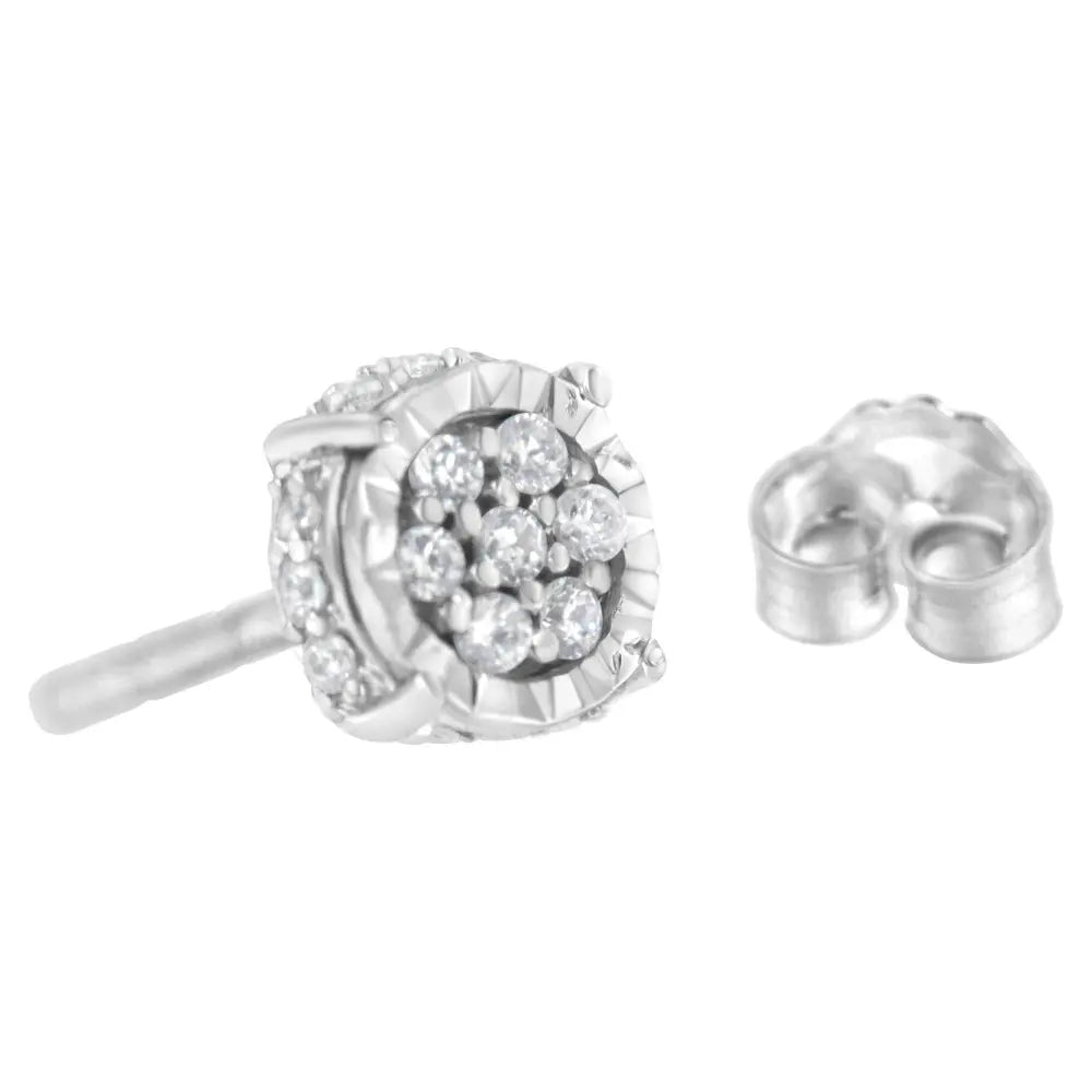 .925 Sterling Silver 1/3 cttw Round-cut Diamond Floral Stud Earring (I-J Clarity, I3 Color) - Bijoux-NYC Direct