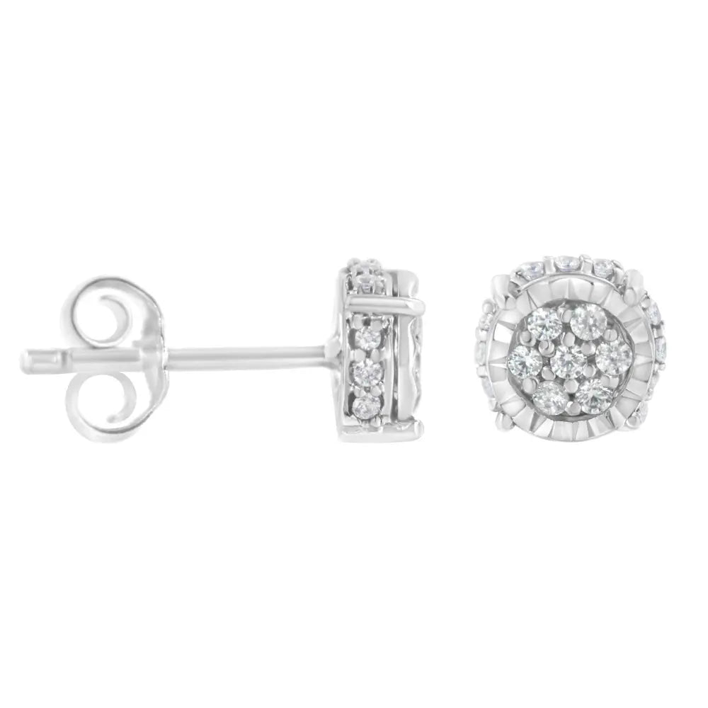 .925 Sterling Silver 1/3 cttw Round-cut Diamond Floral Stud Earring (I-J Clarity, I3 Color) - Bijoux-NYC Direct
