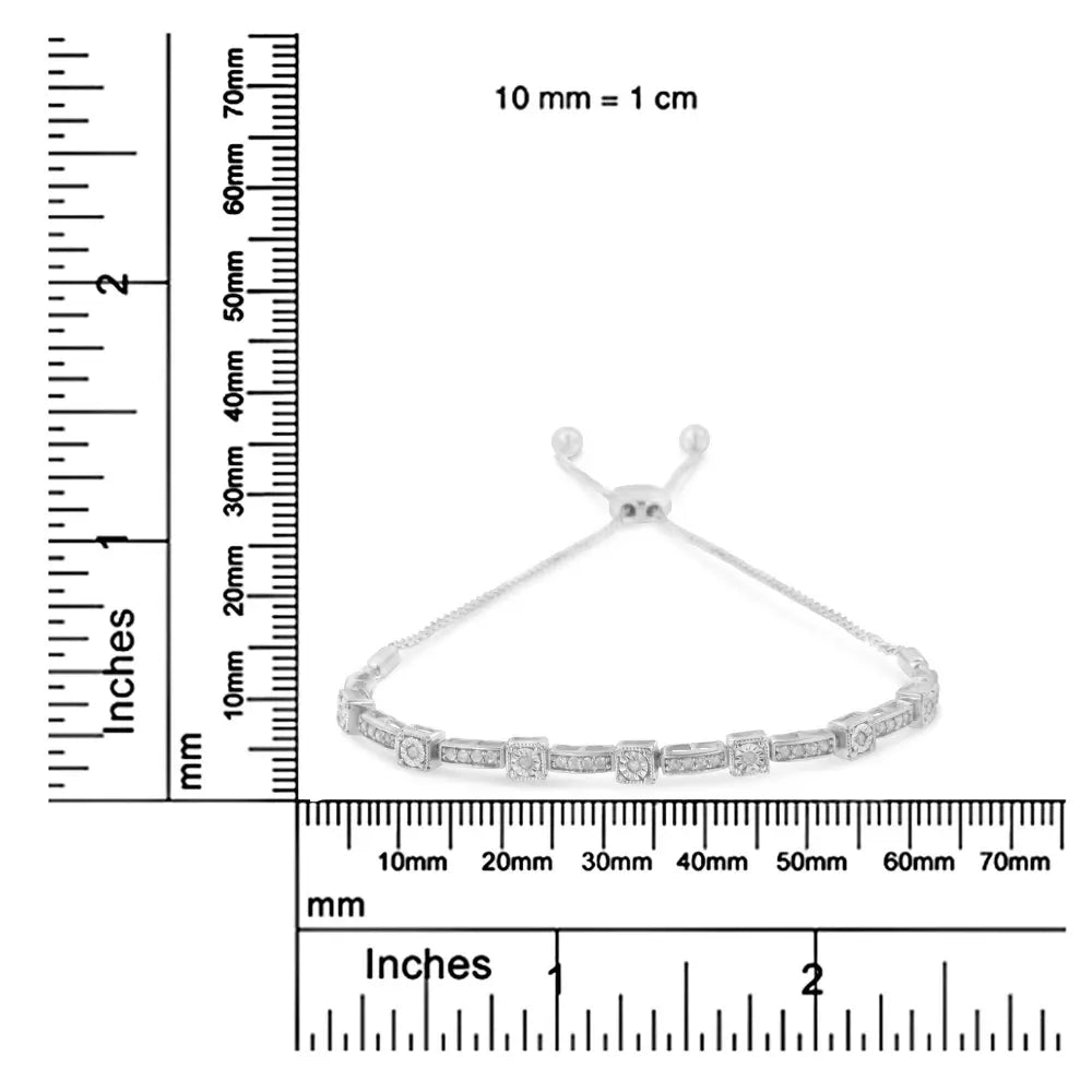 .925 Sterling Silver 1/4 Cttw Diamond 4”-10” Adjustable Bolo Alternating Square and Rectangle Bolo Bracelet (I-J Color, I3 Clarity) - Bijoux-NYC Direct