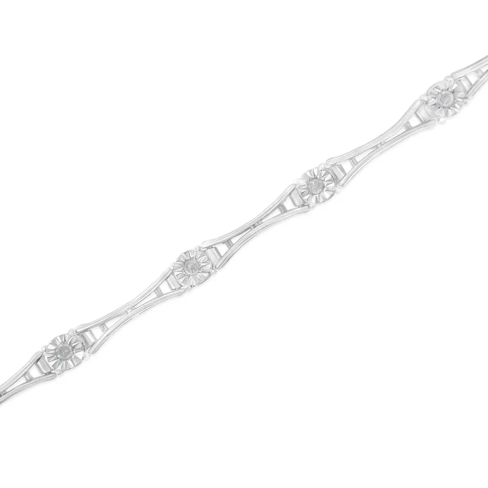 .925 sterling silver 1/4 cttw diamond miracle set flared bar 7’’ link style tennis bracelet (i j color i3 clarity)