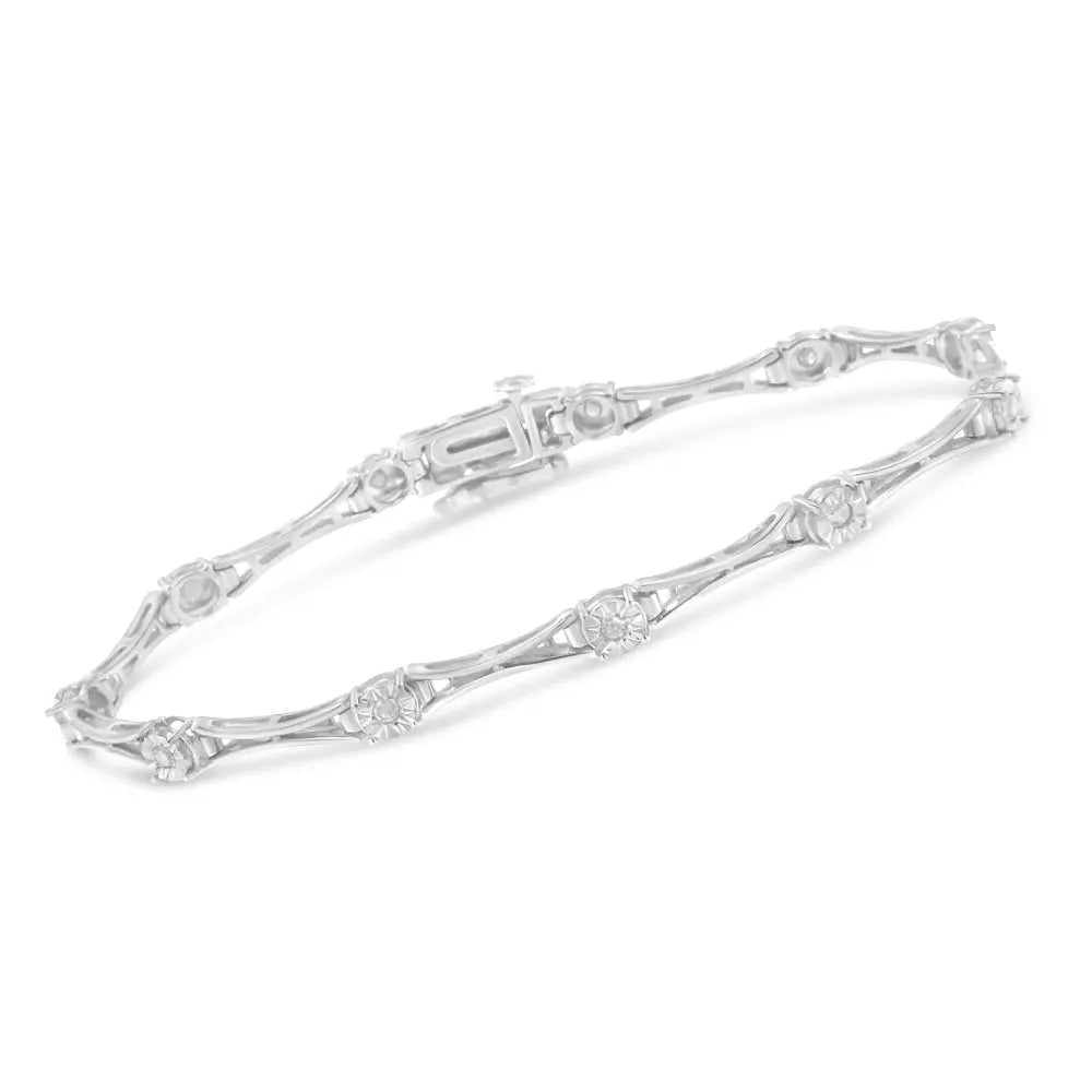 .925 sterling silver 1/4 cttw diamond miracle set flared bar 7’’ link style tennis bracelet (i j color i3 clarity)
