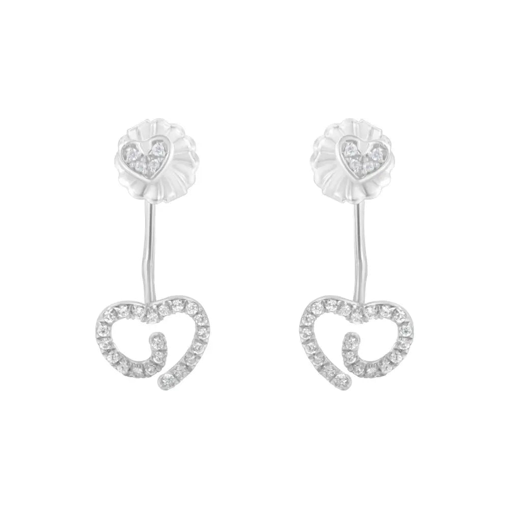 .925 Sterling Silver 1/4 Cttw Diamond Swirl Heart Front/Back Earrings (I-J Color, I2-I3 Clarity) - Bijoux-NYC Direct