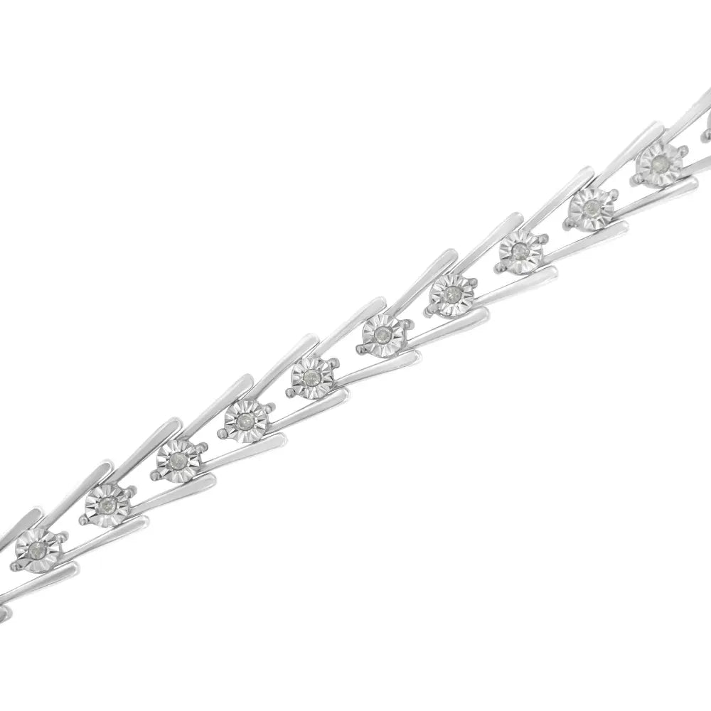 .925 Sterling Silver 1/4 cttw Miracle Set Diamond Sleek and Open "V"Bracelet (I-J Color, I3 Clarity) -7.5" - Bijoux-NYC Direct