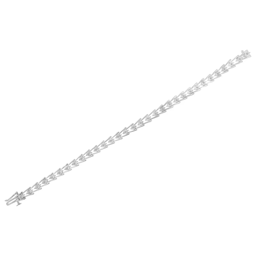 .925 Sterling Silver 1/4 cttw Miracle Set Diamond Sleek and Open "V"Bracelet (I-J Color, I3 Clarity) -7.5" - Bijoux-NYC Direct