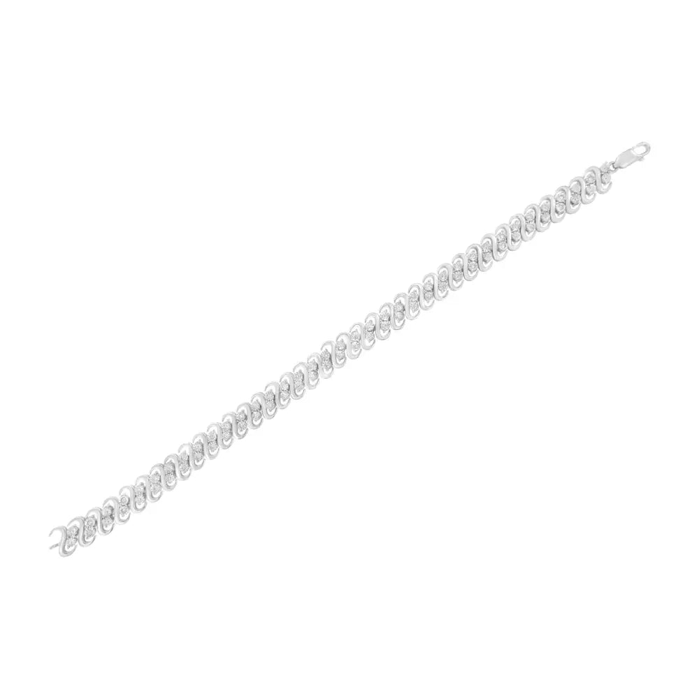 .925 Sterling Silver 1/4 cttw Round-Cut Diamond Double Row Wrapped S-Link Bracelet (I-J Color, I2-I3 Clarity) - Size 7.25" - Bijoux-NYC Direct