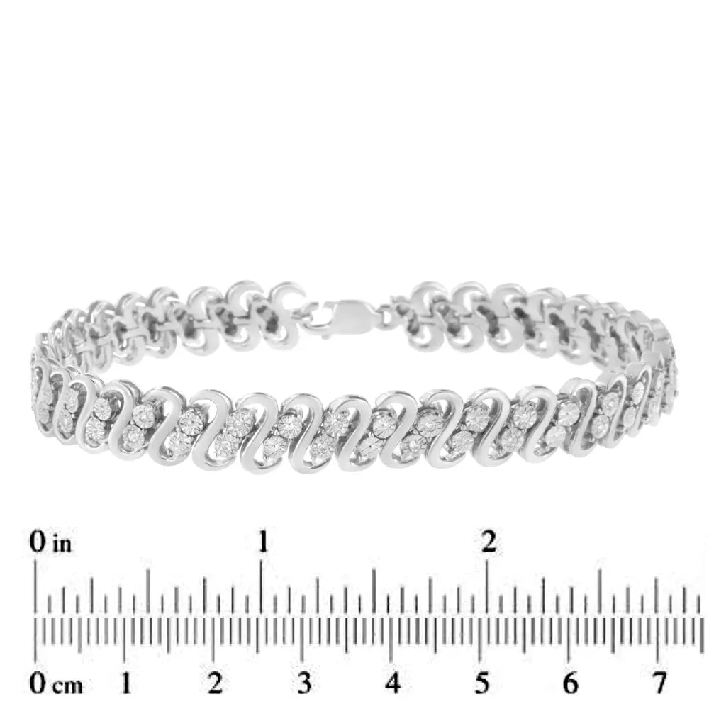 .925 Sterling Silver 1/4 cttw Round-Cut Diamond Double Row Wrapped S-Link Bracelet (I-J Color, I2-I3 Clarity) - Size 7.25" - Bijoux-NYC Direct
