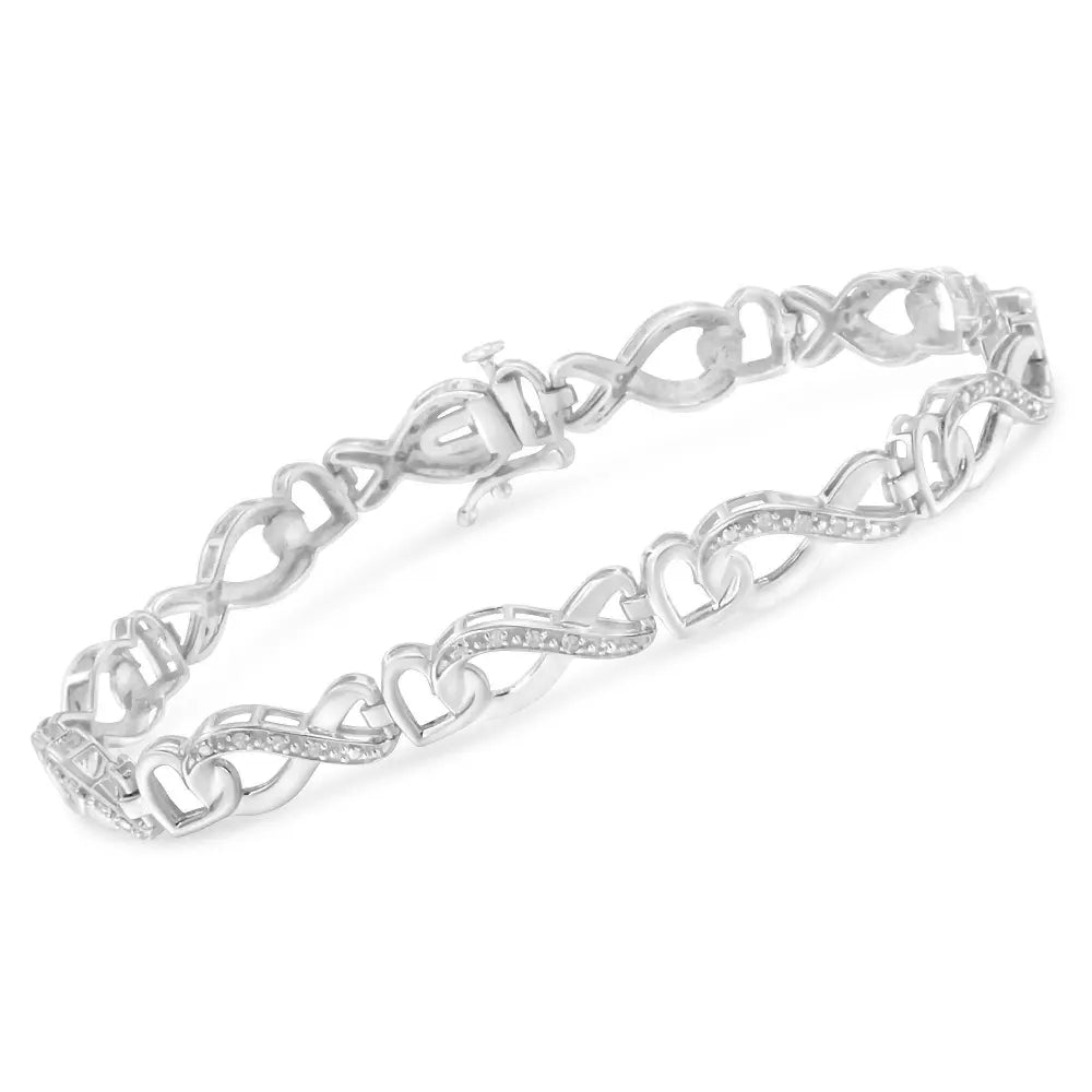 .925 Sterling Silver 1/5 Cttw Diamond 7” Infinity Heart Tennis Bracelet (H-I Color, I2-I3 Clarity) - Bijoux-NYC Direct