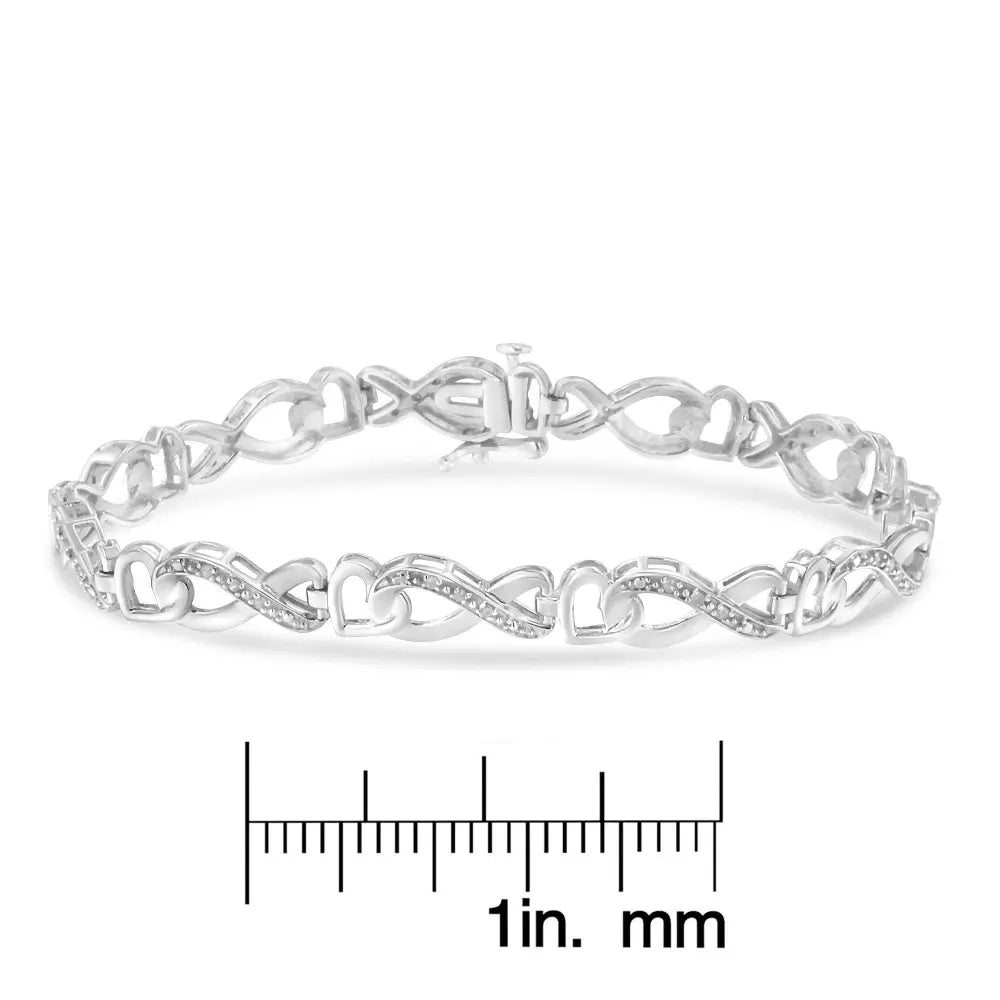 .925 Sterling Silver 1/5 Cttw Diamond 7” Infinity Heart Tennis Bracelet (H-I Color, I2-I3 Clarity) - Bijoux-NYC Direct