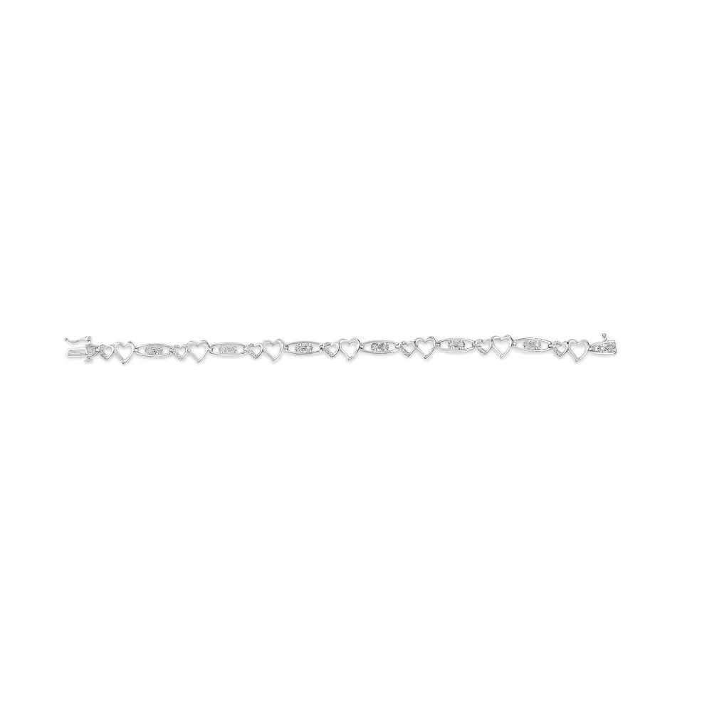 925 sterling silver 1/5 cttw diamond double heart link bracelet (i j color i3 clarity) 7.25’’ inches bracelets/bracelet/link