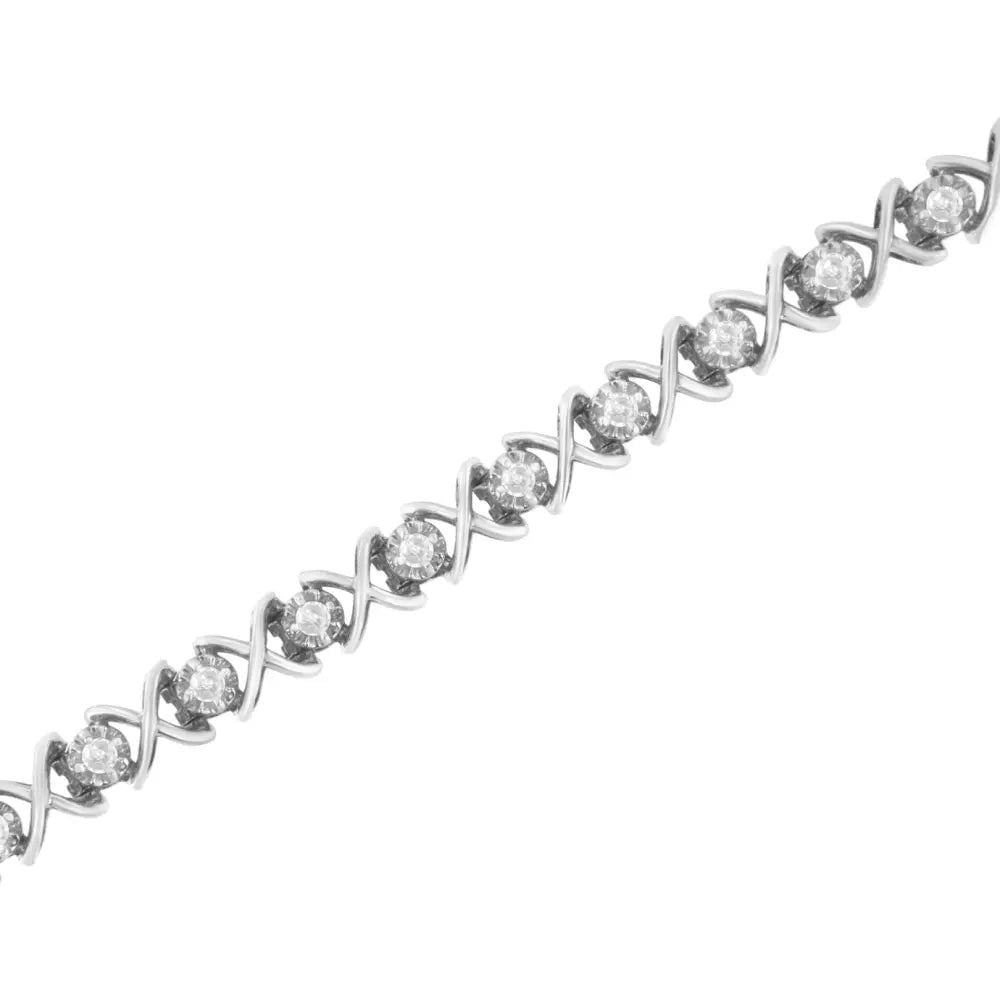 .925 Sterling Silver 1 cttw Brilliant Round-Cut Diamond "X" Link Bracelet (I-J Clarity, I2-I3 Color) - Size 7" - Bijoux-NYC Direct